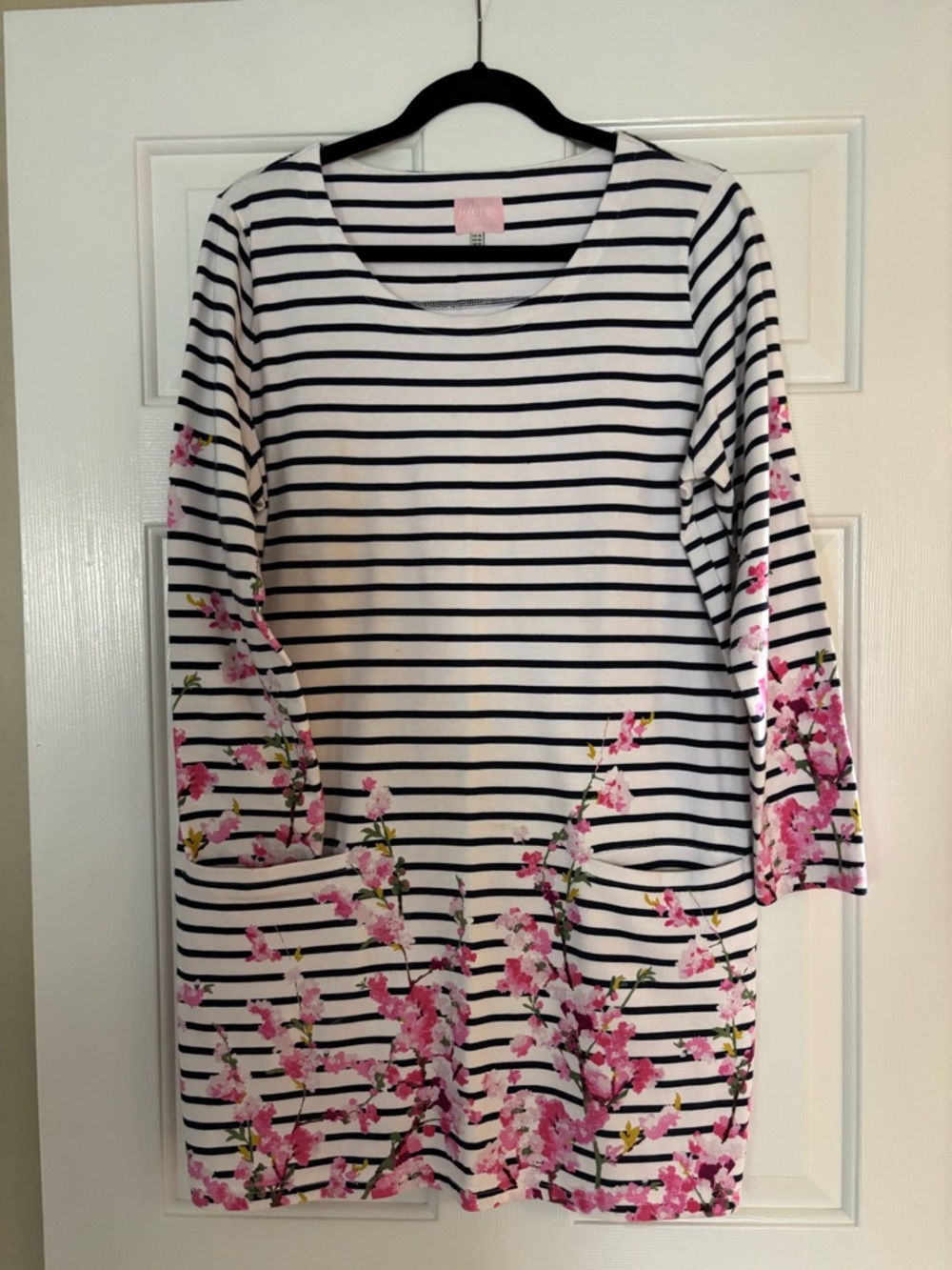 Joules Navy and White Striped Tunic Top with Pink Label